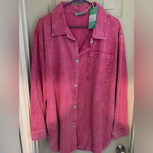 Pink Corduroy Button-Up Shirt